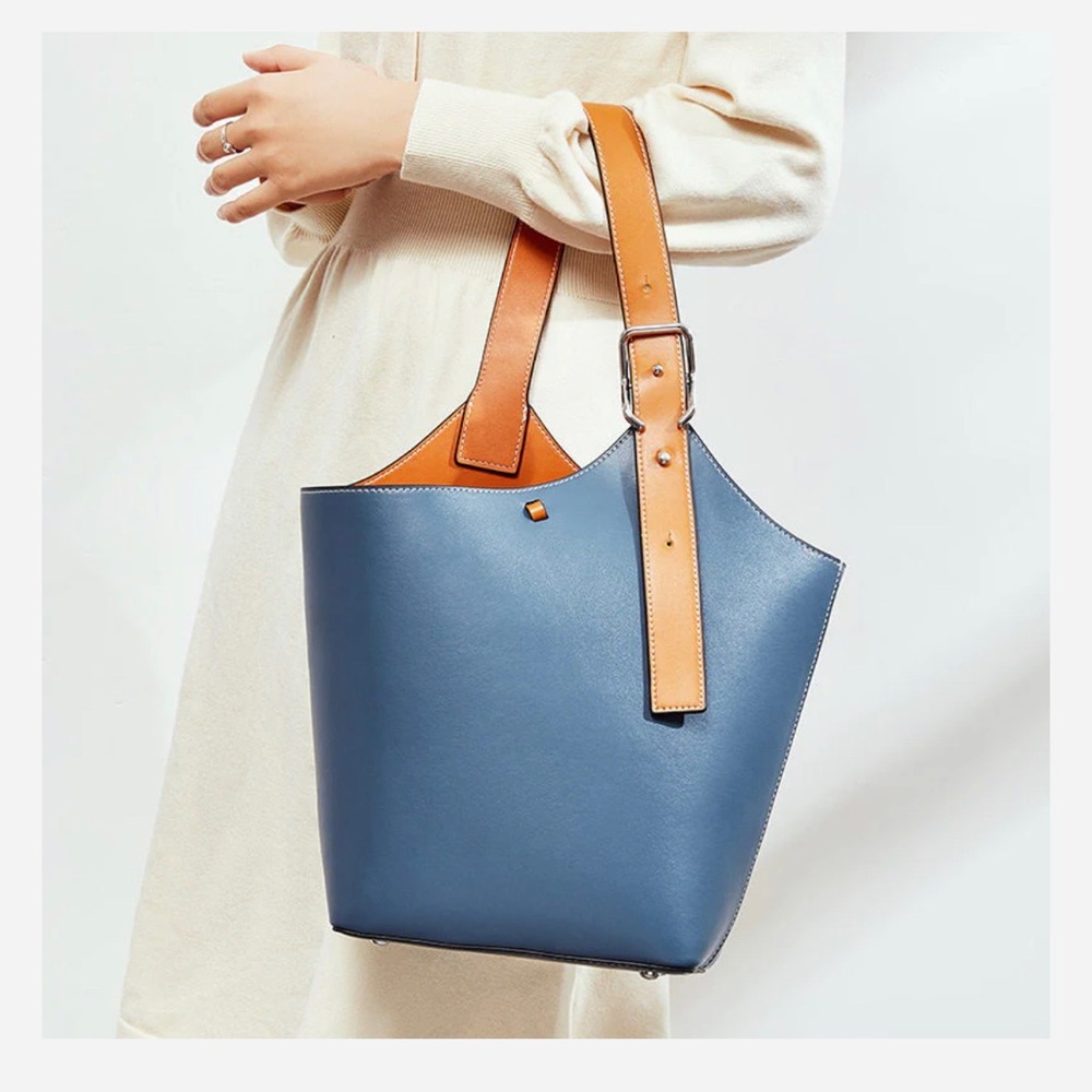 Elegant Blue and Tan Tote Bag